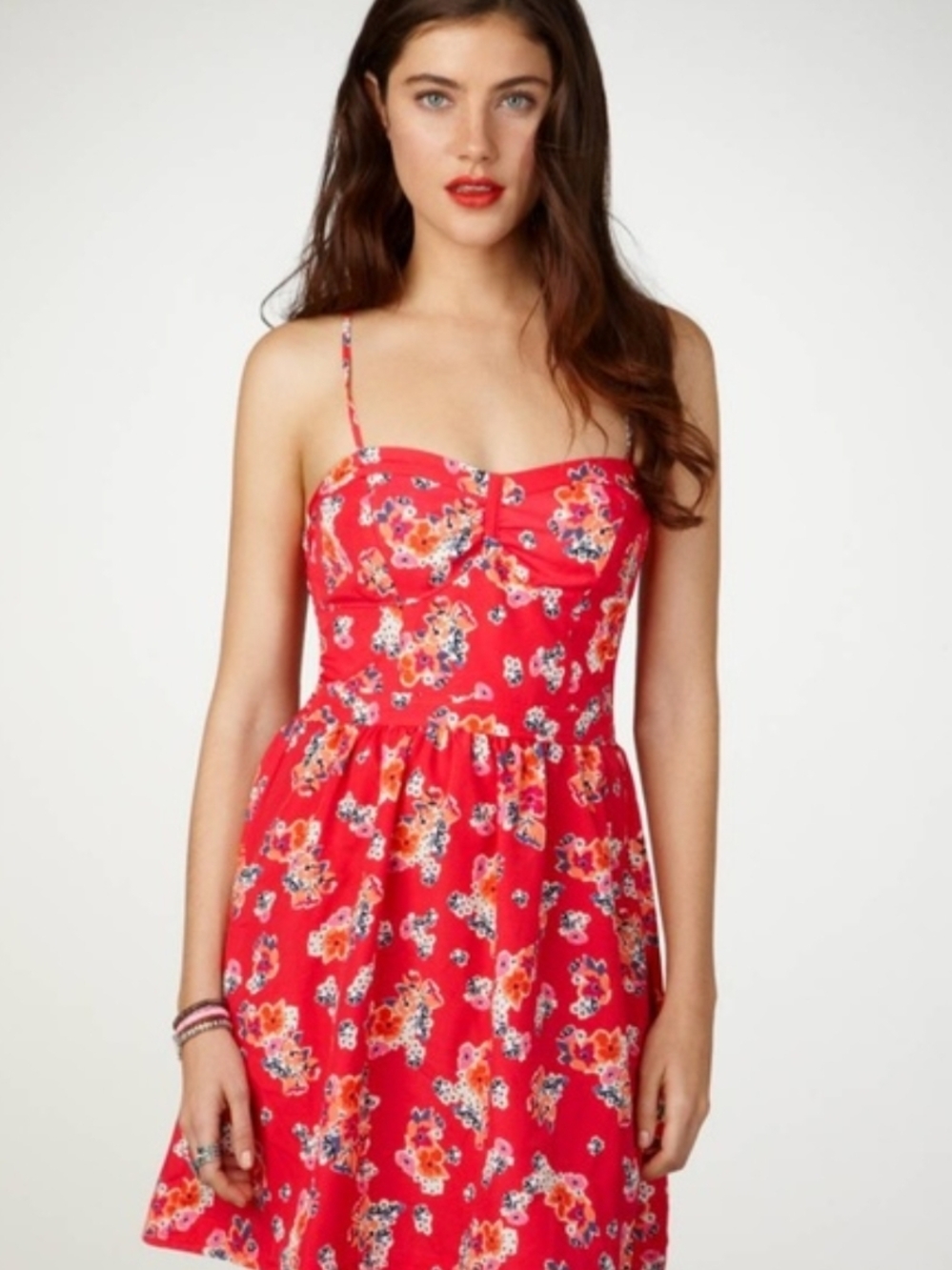 Vintage American Eagle Floral Mini Dress With Adjustable Tie Back And Pockets